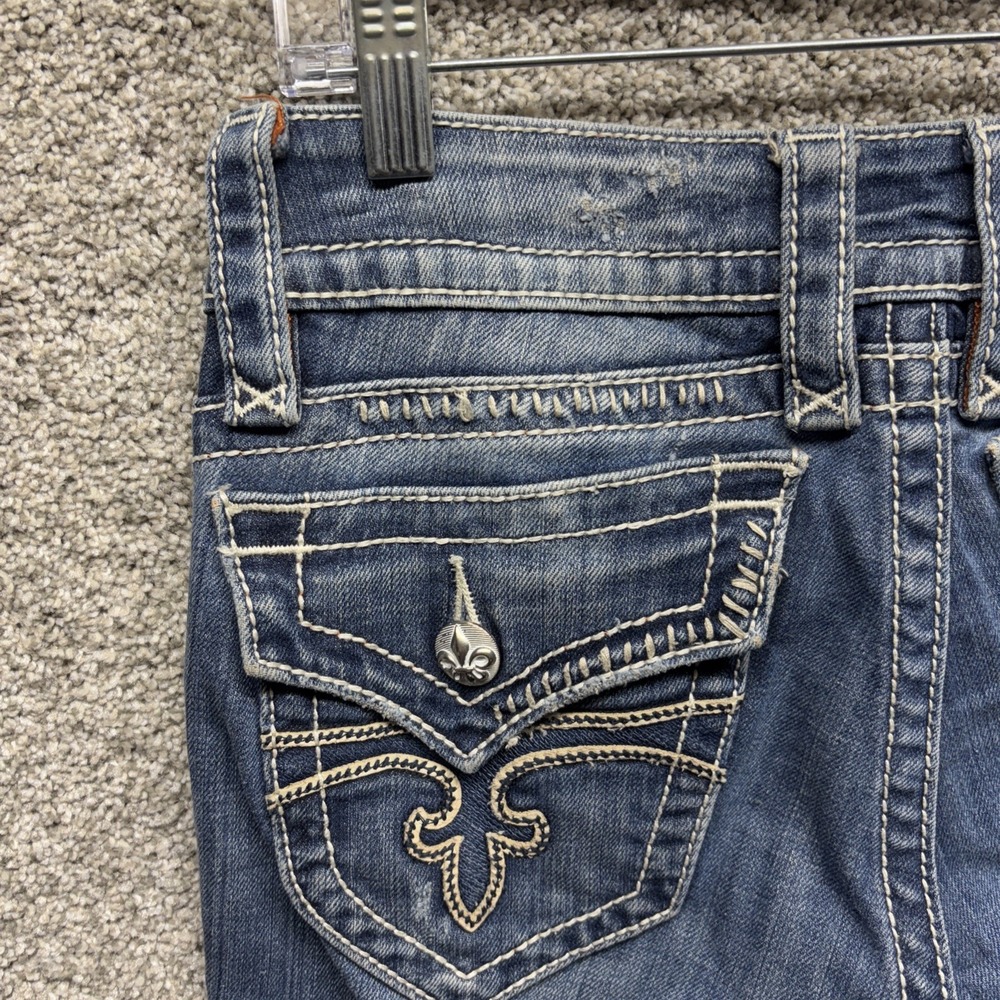 Rock Revival Jen Straight Leg Jeans Rhinestone‎ Distressed Frayed Size 28(30x28) - Picture 5 of 16